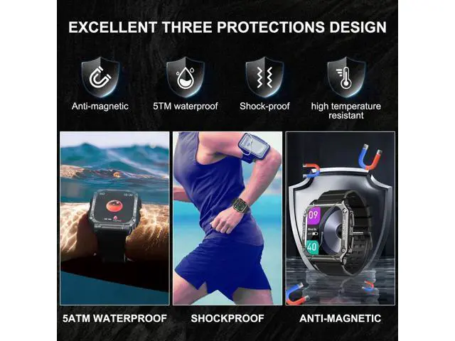 Alt view image 3 of 7 - Military Smart Watch, 1.95''HD Waterproof Smart Watches for Men with Bluetooth Call (Answer/Dial Calls), 133 Sports Modes Rugged Outdoor Tactical Fitness Tracker Smart Watch for iPhone Android