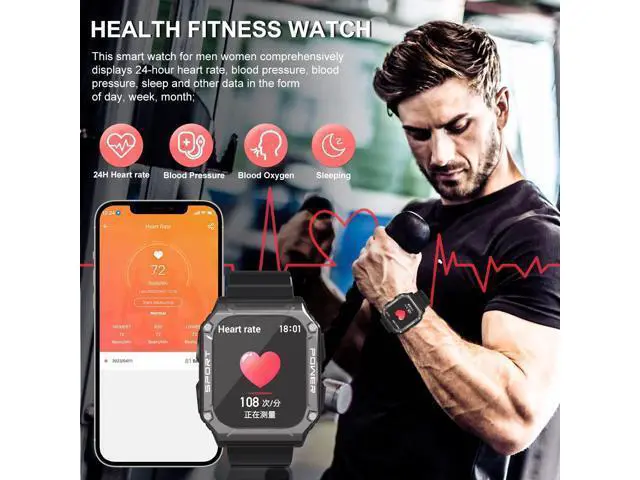 Alt view image 5 of 7 - Military Smart Watch, 1.95''HD Waterproof Smart Watches for Men with Bluetooth Call (Answer/Dial Calls), 133 Sports Modes Rugged Outdoor Tactical Fitness Tracker Smart Watch for iPhone Android