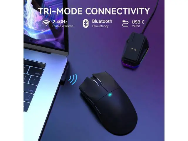Alt view image 3 of 7 - AUTYUE X11 Lightweight Wireless Gaming Mouse with RGB Charging Dock, Tri-Mode-2.4G/USB-C Wired/BT, 22K DPI, PAW3311 Optical Sensor, HUYU Switch, 5 programmable Buttons Gaming Mice for PC/Mac (Black)