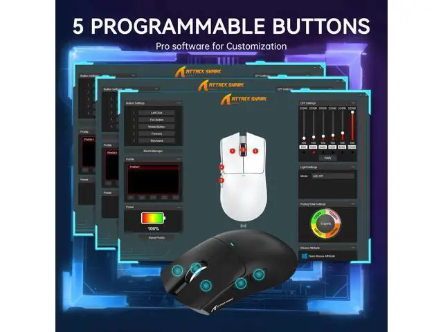 Alt view image 7 of 7 - AUTYUE X11 Lightweight Wireless Gaming Mouse with RGB Charging Dock, Tri-Mode-2.4G/USB-C Wired/BT, 22K DPI, PAW3311 Optical Sensor, HUYU Switch, 5 programmable Buttons Gaming Mice for PC/Mac (Black)