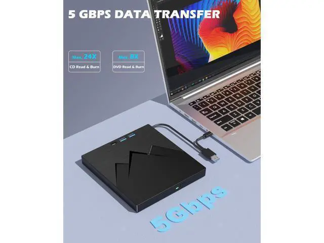 Alt view image 2 of 7 - AUTYUE 7 in 1 External CD/DVD Drive For Laptop With LAN PORT, Portable DVD Player For Laptop with Ethernet Adapter USB & SD/TF Ports, USB 3.0/Type C External CD DVD Drive For PC Windows Linux MacOS