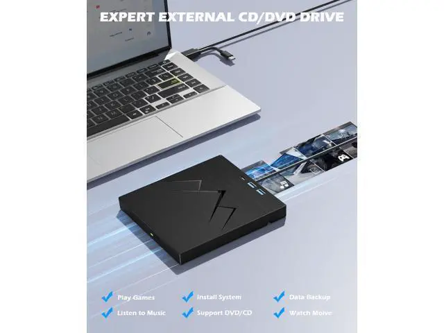 Alt view image 6 of 7 - AUTYUE 7 in 1 External CD/DVD Drive For Laptop With LAN PORT, Portable DVD Player For Laptop with Ethernet Adapter USB & SD/TF Ports, USB 3.0/Type C External CD DVD Drive For PC Windows Linux MacOS