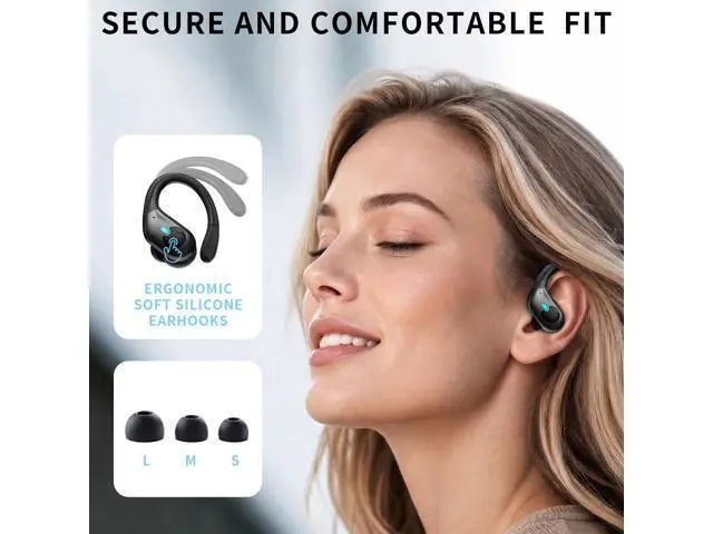 Alt view image 4 of 7 - AUTYUE Active Noise Cancelling Ear Buds Wireless Earbuds, 90H Playtime, Bluetooth Headphones Stereo Bass Over-Ear Hooks Earphones with Power Display Case, IPX7 Waterproof Headset for Workout/Running