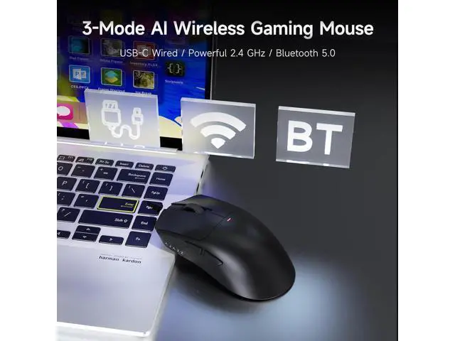 Alt view image 6 of 7 - AUTYUE AJ200P Wireless Gaming Mouse, Tri-Mode Bluetooth/2.4G/Wired PC Mouse with Magnetic Charging Dock, 65g Ultra-Lightweight Ergonomic Rechargeable Smart Mouse for Pro Gamer, 24000 DPI, PC/Mac