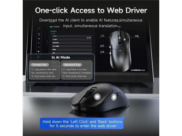 Alt view image 7 of 7 - AUTYUE AJ200P Wireless Gaming Mouse, Tri-Mode Bluetooth/2.4G/Wired PC Mouse with Magnetic Charging Dock, 65g Ultra-Lightweight Ergonomic Rechargeable Smart Mouse for Pro Gamer, 24000 DPI, PC/Mac