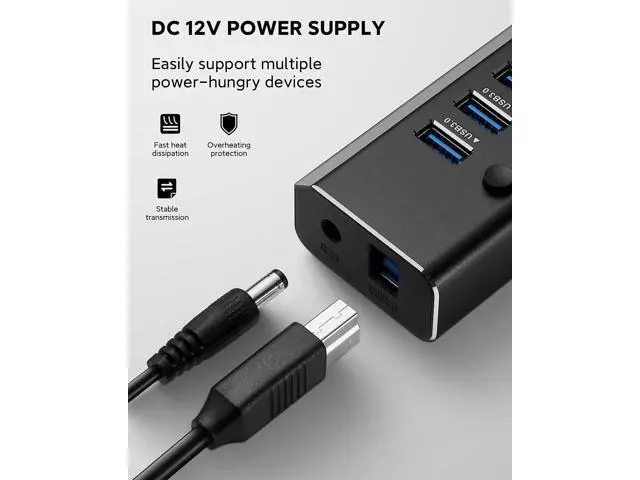 Alt view image 5 of 7 - AUTYUE Powered USB Hub, Aluminum 10 Ports USB 3.0 Data Hub with 36W (12V/3A) Power Adapter and Individual On/Off Switches USB Splitter, Powered Hub USB 3.0