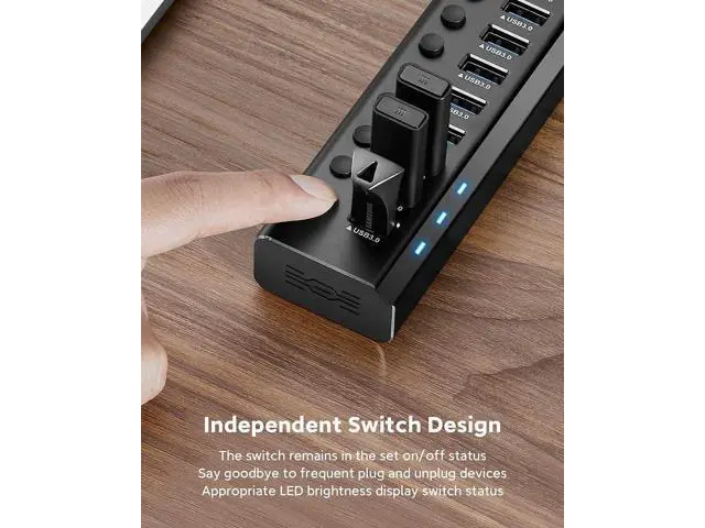 Alt view image 4 of 7 - AUTYUE Powered USB Hub, Aluminum 10 Ports USB 3.0 Data Hub with 36W (12V/3A) Power Adapter and Individual On/Off Switches USB Splitter, Powered Hub USB 3.0