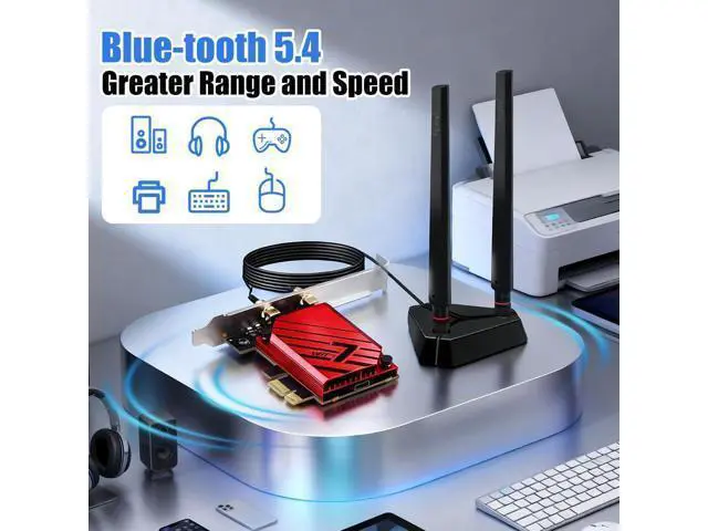 Alt view image 5 of 7 - AUTYUE BE6500 WiFi 7 PCIe Network Card for Desktop PC,Tri-Band 2.4G/5G/6GHz Wireless Adapter with Bluetooth 5.4, 802.11be, MLO Low Latency,WPA3,Supports Windows 11/10 64-Bit for In-tel & AMD,Gaming,VR