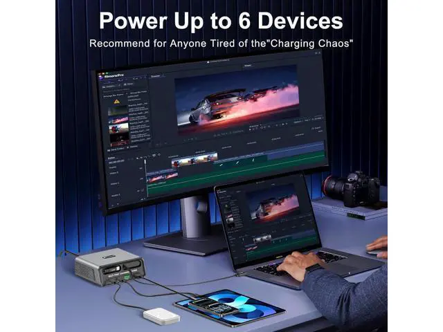 Alt view image 2 of 7 - AUTYUE 6-in-1 Retractable USB C Charger Block, 100W GaN Fast Charging Station for Multiple Devices with Dual Retractable Cables, PD 65W Compatible with MacBook Pro, De-ll, Steam Deck, Smartphones etc.