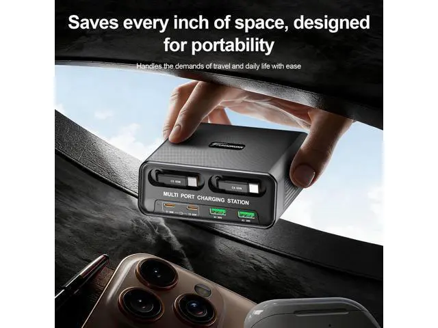 Alt view image 4 of 7 - AUTYUE 6-in-1 Retractable USB C Charger Block, 100W GaN Fast Charging Station for Multiple Devices with Dual Retractable Cables, PD 65W Compatible with MacBook Pro, De-ll, Steam Deck, Smartphones etc.
