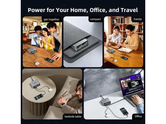 Alt view image 7 of 7 - AUTYUE 6-in-1 Retractable USB C Charger Block, 100W GaN Fast Charging Station for Multiple Devices with Dual Retractable Cables, PD 65W Compatible with MacBook Pro, De-ll, Steam Deck, Smartphones etc.