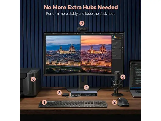Alt view image 3 of 7 - AUTYUE USB 3.0 Switch 2 in 7 Out, USB Switcher for 2 Computers Share 4 USB-A + 3 USB-C Devices - 5Gbps USB Switch Hub for Laptop Keyboard Mouse Printer with Controller, USB C Adapter, Power Adapter