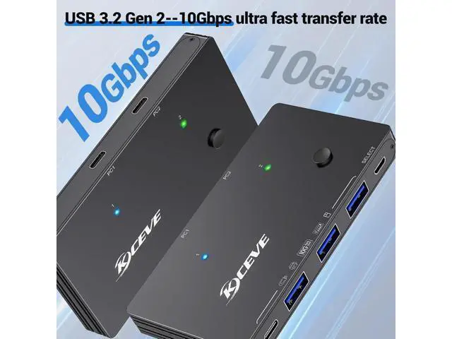 Alt view image 5 of 7 - AUTYUE 10Gbps USB 3.2 Switch 2 Computers Share 1 USB C & 3 USB A Devices, 2 in 4 Out USB Switch Selector for 2 Laptop Keyboard Mouse Portable SSD, with 2 USB C Data Cables and Wired Remote