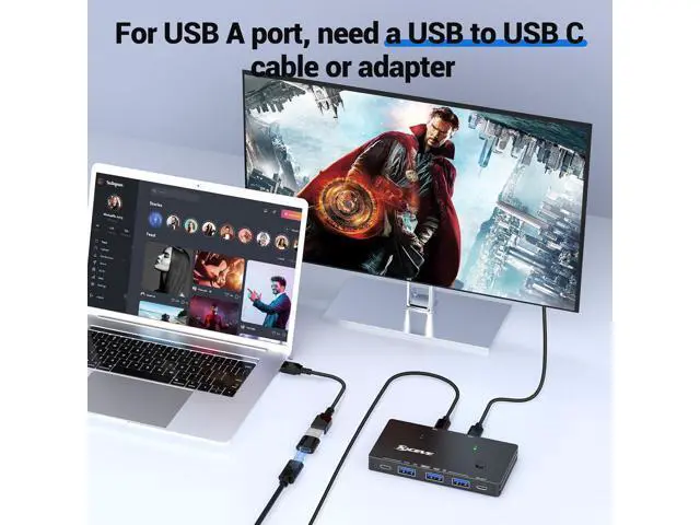 Alt view image 3 of 7 - AUTYUE 10Gbps USB 3.2 Switch 2 Computers Share 1 USB C & 3 USB A Devices, 2 in 4 Out USB Switch Selector for 2 Laptop Keyboard Mouse Portable SSD, with 2 USB C Data Cables and Wired Remote