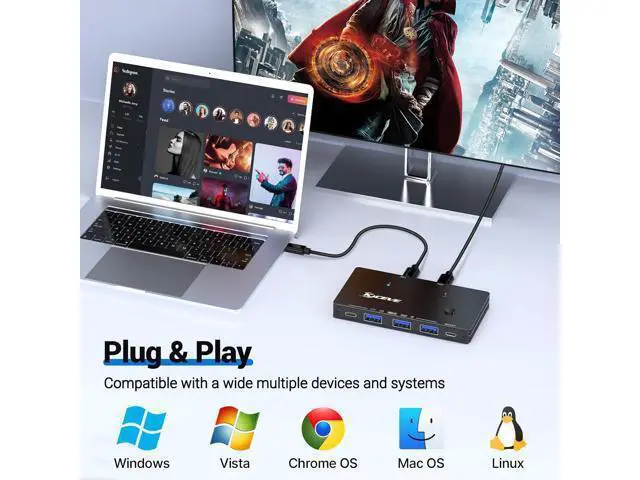 Alt view image 7 of 7 - AUTYUE 10Gbps USB 3.2 Switch 2 Computers Share 1 USB C & 3 USB A Devices, 2 in 4 Out USB Switch Selector for 2 Laptop Keyboard Mouse Portable SSD, with 2 USB C Data Cables and Wired Remote