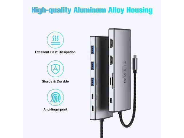 Alt view image 7 of 7 - AUTYUE USB C Docking Station Dual Monitor, 11-in-1 USB C Hub Multiport Type C Adapter with 2 HDMI 4K/8K, 3 USB 3.2 Ports 10Gbps(2C+1A), 2 USB 3.0 Ports, 100W PD, Gigabit Ethernet, SD/TF Card Reader