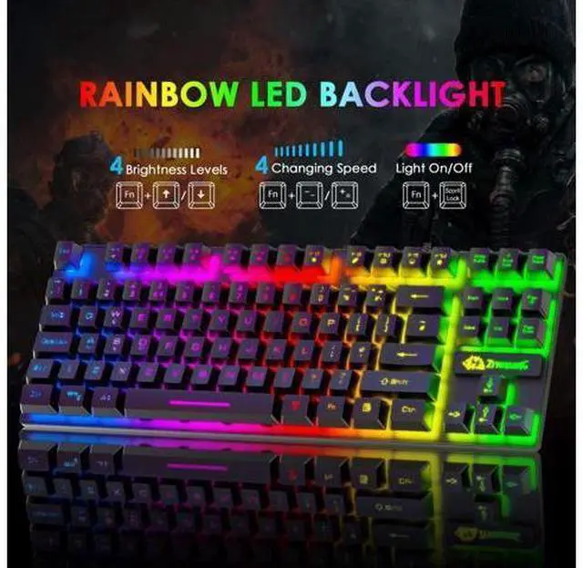 Alt view image 2 of 7 - Gaming Keyboard and Mouse Combo,88 Keys Compact Rainbow Backlit Mechanical Feel Keyboard, RGB Backlit 6400 DPI Lightweight Gaming Mouse with Honeycomb Shell for Windows PC Gamers (Black)