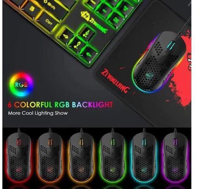 Alt view image 5 of 7 - Gaming Keyboard and Mouse Combo,88 Keys Compact Rainbow Backlit Mechanical Feel Keyboard, RGB Backlit 6400 DPI Lightweight Gaming Mouse with Honeycomb Shell for Windows PC Gamers (Black)