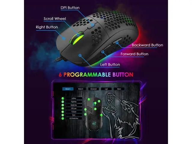 Alt view image 7 of 7 - Gaming Keyboard and Mouse Combo,88 Keys Compact Rainbow Backlit Mechanical Feel Keyboard, RGB Backlit 6400 DPI Lightweight Gaming Mouse with Honeycomb Shell for Windows PC Gamers (Black)