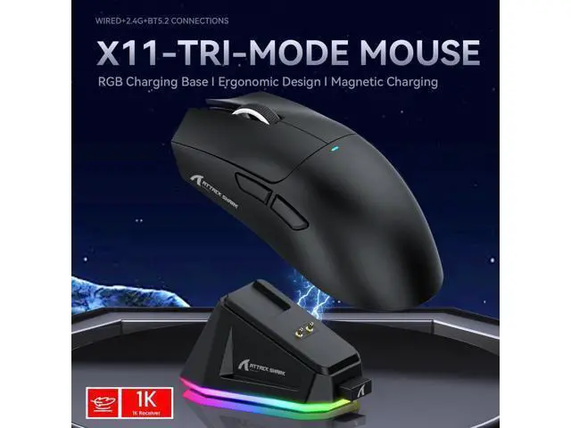 Alt view image 2 of 7 - Hitoor Ultra-Light Triple Mode (Wired, 2.4GHz Wireless & Bluetooth) Gaming Mouse, PAW3311 Optical Sensor, up to 22K DPI 5 programmable Buttons, Magnetic Charging Dock, Gaming Mice for Laptops, PC/Mac