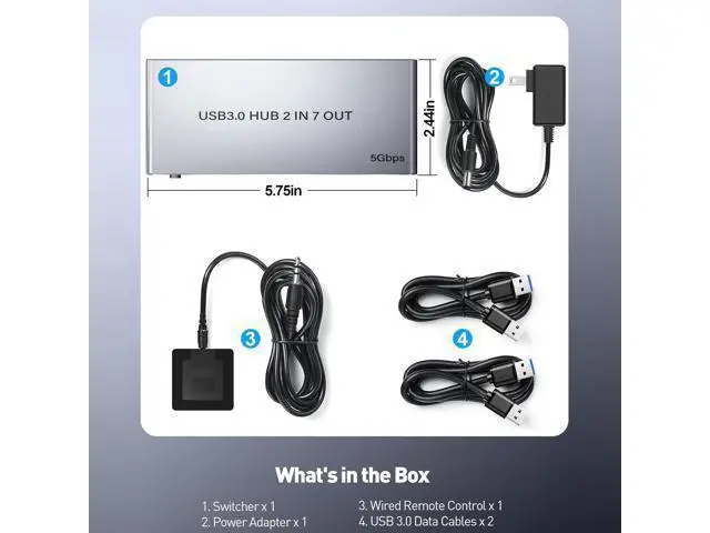 Alt view image 7 of 7 - AUTYUE 2 in 7 Out USB 3.0 Switch for 2 Computers Sharing 4 USB-A & 3 USB-C Devices - 7 Ports USB Switcher Selector to Share Keyboard, Mouse, Printer, Scanner, with 2 USB 3.0 Cables & Wired Controller