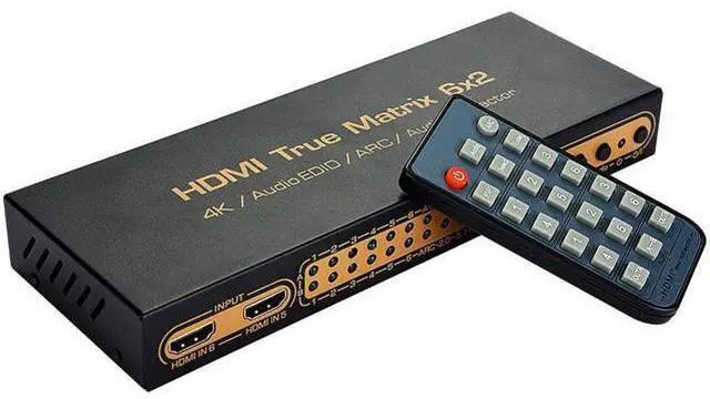 Main image of 4K HDMI Matrix 6x2, UHD 4K @30Hz HDMI Switch/Distributor 6 in 2 Out HDMI Audio Extractor 3D Audio EDID ARC 4K Matrix HDMI 6 Input 2 Output Switch, with Audio Output, Adapter for HDTV
