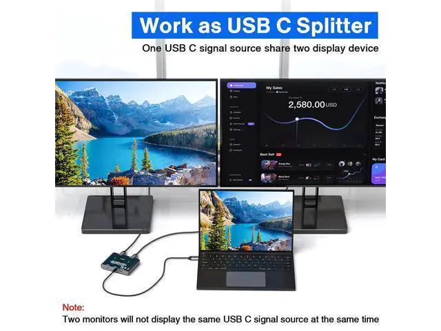 Alt view image 3 of 7 - USB-C Switch,Bi-Directional USB C Switcher 2 in 1 Out/1 in 2 Out Type C KVM Switch Supports 8K @60Hz,4K @120Hz Video / 10Gbps Data Transfer/ 100w Power Delivery Compatible with Thunderbolt Device