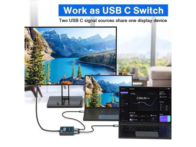 Alt view image 2 of 7 - USB-C Switch,Bi-Directional USB C Switcher 2 in 1 Out/1 in 2 Out Type C KVM Switch Supports 8K @60Hz,4K @120Hz Video / 10Gbps Data Transfer/ 100w Power Delivery Compatible with Thunderbolt Device