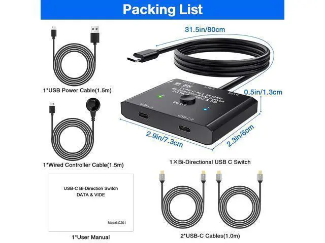 Alt view image 7 of 7 - USB-C Switch,Bi-Directional USB C Switcher 2 in 1 Out/1 in 2 Out Type C KVM Switch Supports 8K @60Hz,4K @120Hz Video / 10Gbps Data Transfer/ 100w Power Delivery Compatible with Thunderbolt Device