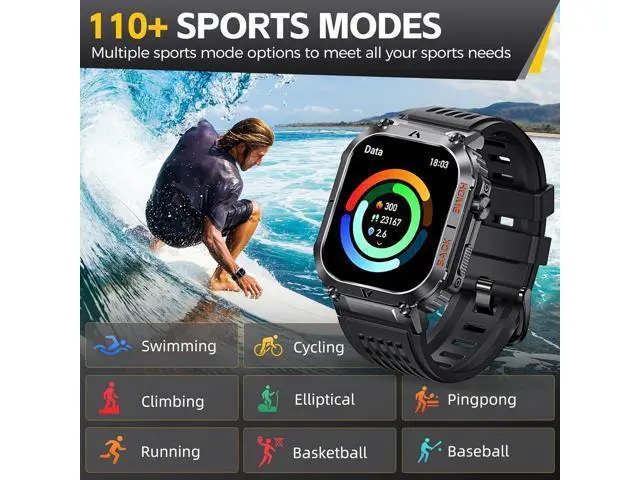 Alt view image 3 of 7 - Hitoor Military Smart Watch for Men, 5ATM Waterproof with Call 2.02" Large Screen Rugged Outdoor Tactical Smartwatch with Compass Fitness Watch with Heart Rate Blood Pressure Monitor for IOS Android