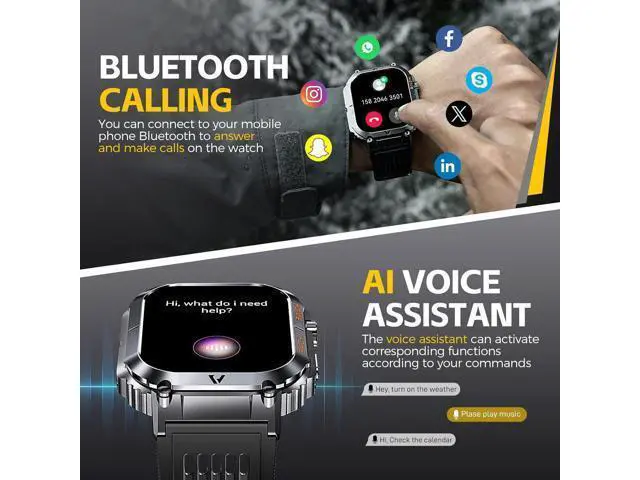 Alt view image 4 of 7 - Hitoor Military Smart Watch for Men, 5ATM Waterproof with Call 2.02" Large Screen Rugged Outdoor Tactical Smartwatch with Compass Fitness Watch with Heart Rate Blood Pressure Monitor for IOS Android