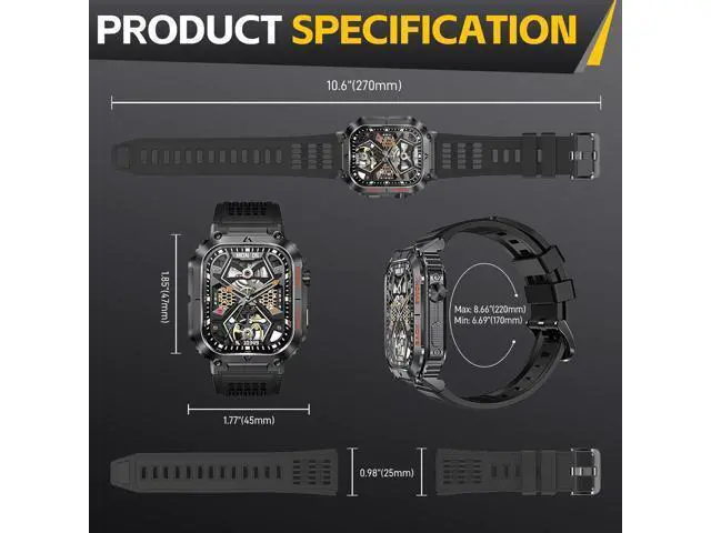 Alt view image 7 of 7 - Hitoor Military Smart Watch for Men, 5ATM Waterproof with Call 2.02" Large Screen Rugged Outdoor Tactical Smartwatch with Compass Fitness Watch with Heart Rate Blood Pressure Monitor for IOS Android