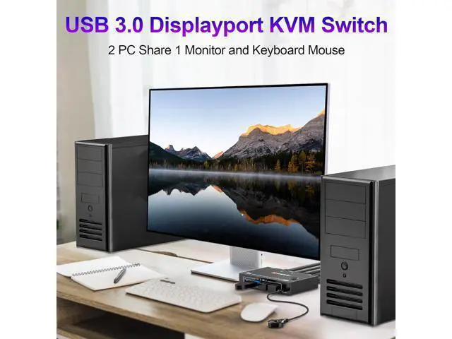 Alt view image 3 of 7 - Hitoor Displayport KVM Switch 2 Computers 1 Monitor, USB 3.0 KVM Switch Displayport 8K@30Hz 4K@144Hz, DP KVM Switch 2 PC 1 Monitor Share 4 USB 3.0 Devices Keyboard Mouse Monitor, with Wired Remote