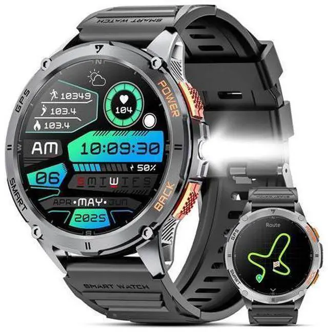 Main image of Hitoor GPS Smart Watch for Men, 1.43''AMOLED Smartwatch with Answer/Make Call, 170 Sports Modes, Compass, LED Flashlight, Heart Rate, Stress Monitor Sports Watch, IP68 Waterproof Watch for Android iOS