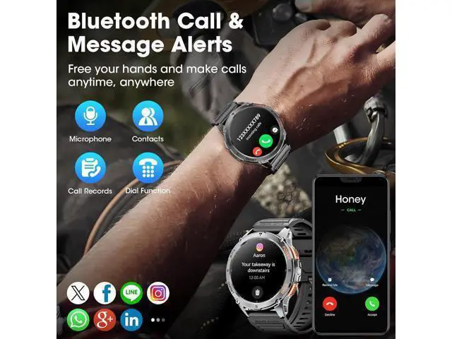 Alt view image 4 of 6 - Hitoor GPS Smart Watch for Men, 1.43''AMOLED Smartwatch with Answer/Make Call, 170 Sports Modes, Compass, LED Flashlight, Heart Rate, Stress Monitor Sports Watch, IP68 Waterproof Watch for Android iOS