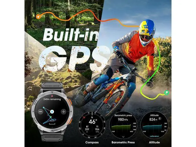 Alt view image 3 of 6 - Hitoor GPS Smart Watch for Men, 1.43''AMOLED Smartwatch with Answer/Make Call, 170 Sports Modes, Compass, LED Flashlight, Heart Rate, Stress Monitor Sports Watch, IP68 Waterproof Watch for Android iOS