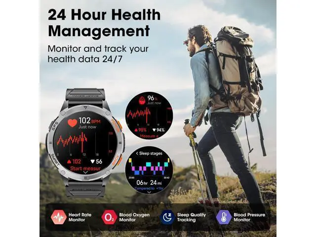Alt view image 5 of 6 - Hitoor GPS Smart Watch for Men, 1.43''AMOLED Smartwatch with Answer/Make Call, 170 Sports Modes, Compass, LED Flashlight, Heart Rate, Stress Monitor Sports Watch, IP68 Waterproof Watch for Android iOS