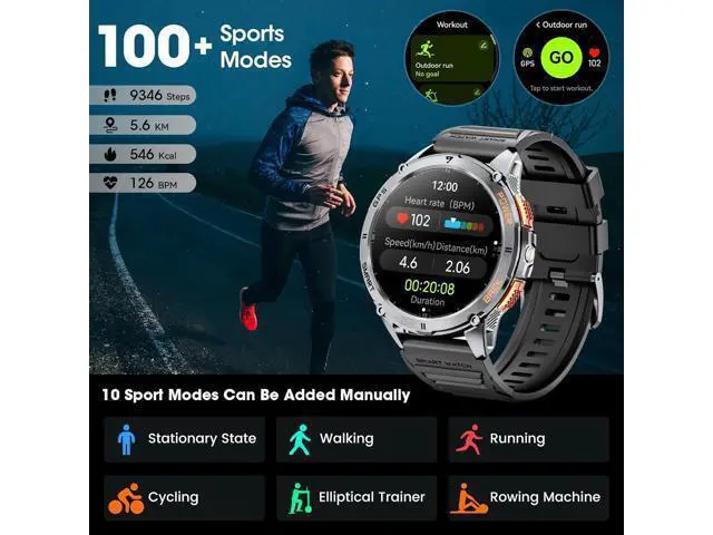 Alt view image 2 of 6 - Hitoor GPS Smart Watch for Men, 1.43''AMOLED Smartwatch with Answer/Make Call, 170 Sports Modes, Compass, LED Flashlight, Heart Rate, Stress Monitor Sports Watch, IP68 Waterproof Watch for Android iOS