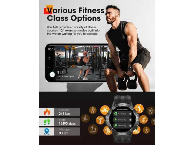 Alt view image 3 of 7 - Hitoor Sport Smart Watches for Men, Bluetooth Call Military Smart Watch, Waterproof Fitness Tracker with Heart Rate/Blood Oxygen/Sleep Monitor/124 Sports Modes, Tactical Watch for IOS Android Phones