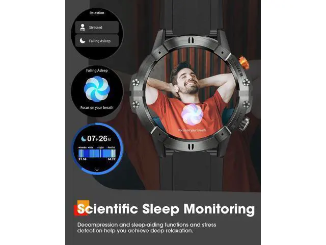 Alt view image 4 of 7 - Hitoor Sport Smart Watches for Men, Bluetooth Call Military Smart Watch, Waterproof Fitness Tracker with Heart Rate/Blood Oxygen/Sleep Monitor/124 Sports Modes, Tactical Watch for IOS Android Phones
