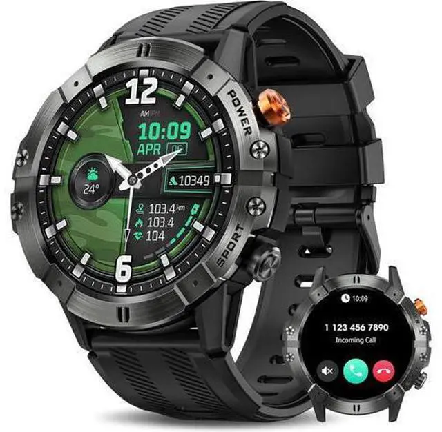 Main image of Hitoor Sport Smart Watches for Men, Bluetooth Call Military Smart Watch, Waterproof Fitness Tracker with Heart Rate/Blood Oxygen/Sleep Monitor/124 Sports Modes, Tactical Watch for IOS Android Phones