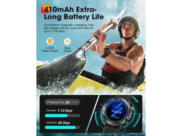 Alt view image 6 of 7 - Hitoor Sport Smart Watches for Men, Bluetooth Call Military Smart Watch, Waterproof Fitness Tracker with Heart Rate/Blood Oxygen/Sleep Monitor/124 Sports Modes, Tactical Watch for IOS Android Phones