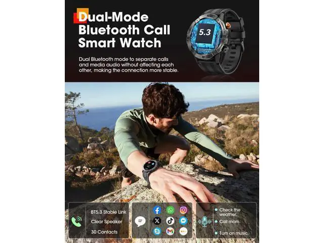 Alt view image 5 of 7 - Hitoor Sport Smart Watches for Men, Bluetooth Call Military Smart Watch, Waterproof Fitness Tracker with Heart Rate/Blood Oxygen/Sleep Monitor/124 Sports Modes, Tactical Watch for IOS Android Phones