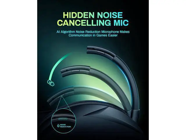 Alt view image 5 of 7 - Hitoor Wireless Gaming Headset, 2.4GHz & Bluetooth Gaming Headphones with Noise Cancelling Microphone, 3D Stereo Sound, 65Hr Battery Life Wireless Headset for PS5, PS4, PC, Switch, Mac, RGB Light