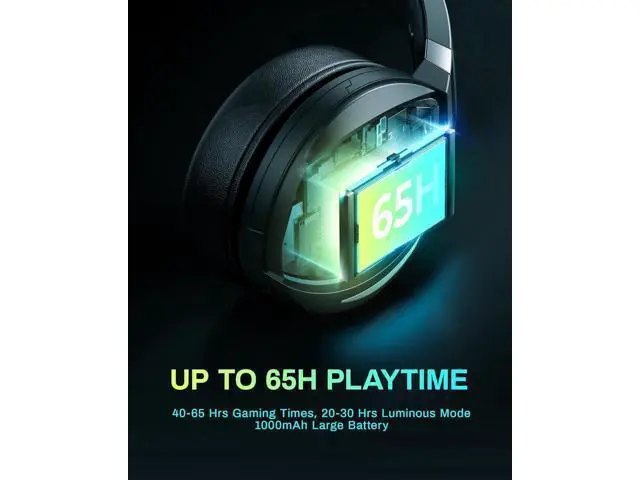 Alt view image 6 of 7 - Hitoor Wireless Gaming Headset, 2.4GHz & Bluetooth Gaming Headphones with Noise Cancelling Microphone, 3D Stereo Sound, 65Hr Battery Life Wireless Headset for PS5, PS4, PC, Switch, Mac, RGB Light