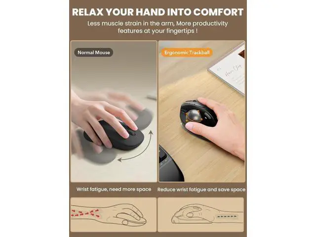 Alt view image 3 of 7 - Hitoor Wireless Trackball Mouse, Ergonomic Bluetooth Rechargeable Computer Mouse, Backlit Rollerball Thumb Laptop mice with 5 Level DPI, Adjustable Angle, 3 Devices Connection for PC, Mac, Windows