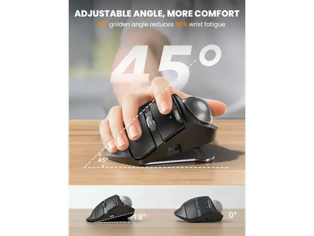 Alt view image 2 of 7 - Hitoor Wireless Trackball Mouse, Ergonomic Bluetooth Rechargeable Computer Mouse, Backlit Rollerball Thumb Laptop mice with 5 Level DPI, Adjustable Angle, 3 Devices Connection for PC, Mac, Windows