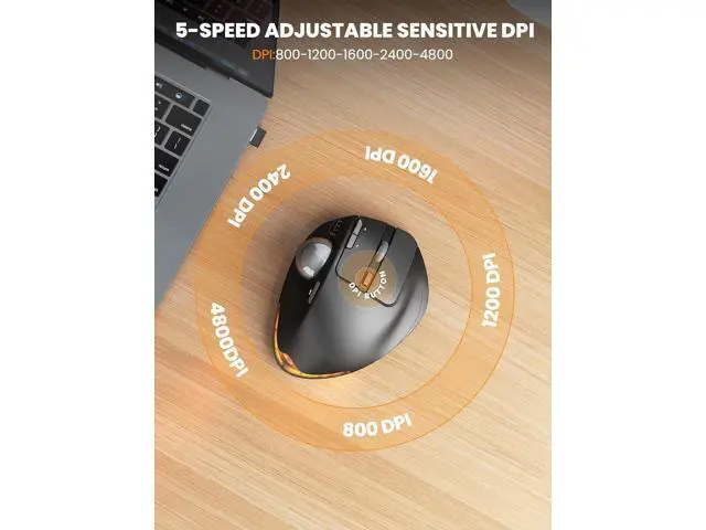 Alt view image 5 of 7 - Hitoor Wireless Trackball Mouse, Ergonomic Bluetooth Rechargeable Computer Mouse, Backlit Rollerball Thumb Laptop mice with 5 Level DPI, Adjustable Angle, 3 Devices Connection for PC, Mac, Windows