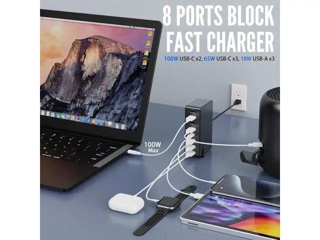 Alt view image 2 of 7 - Hitoor 8 Ports USB Charging Station for Multiple Device 440W, GAN3 USB C Charger Block, Dual PD 100W Laptop Charger Hub 8 Ports USB Charger Block Compatible with MacBook Pro/Air i-Phone/Galaxy giyqxHw
