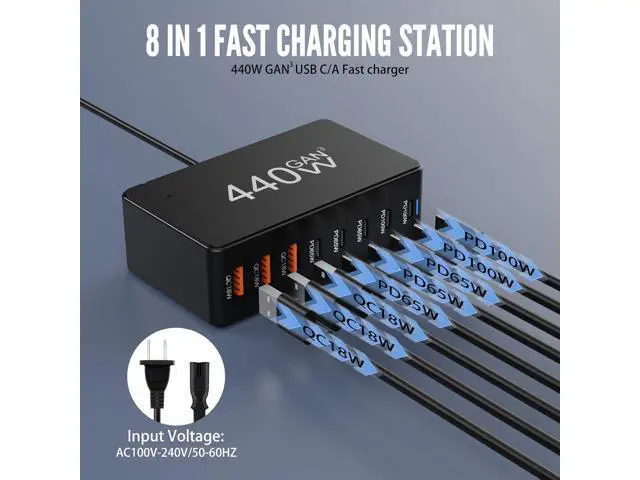 Alt view image 3 of 7 - Hitoor 8 Ports USB Charging Station for Multiple Device 440W, GAN3 USB C Charger Block, Dual PD 100W Laptop Charger Hub 8 Ports USB Charger Block Compatible with MacBook Pro/Air i-Phone/Galaxy giyqxHw